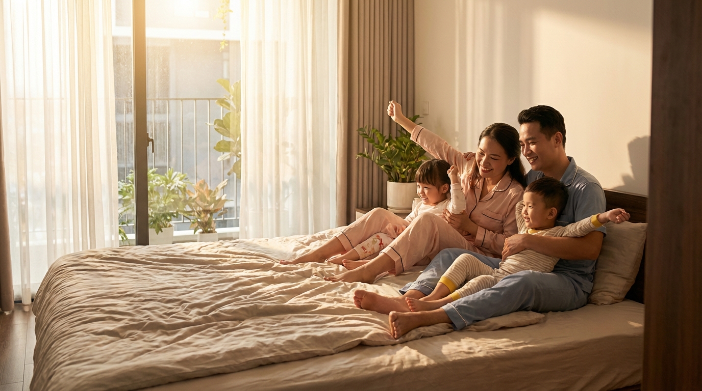 Gia đình hạnh phúc với giấc ngủ ngon
