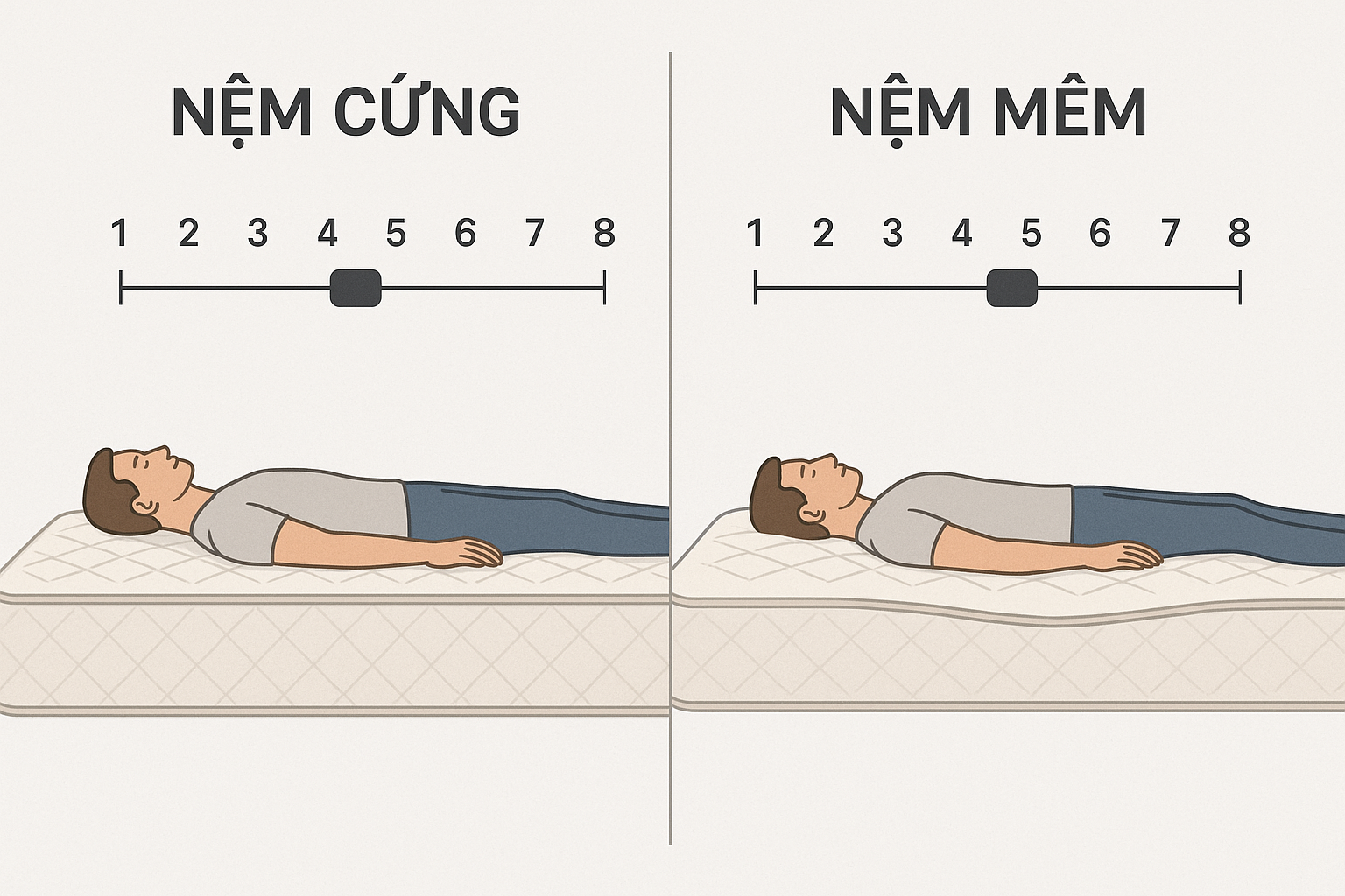 Nên Nằm Nệm Cứng Hay Nệm Mềm Tốt Hơn? Chọn Độ Cứng Phù Hợp Cho Giấc Ngủ Hoàn Hảo