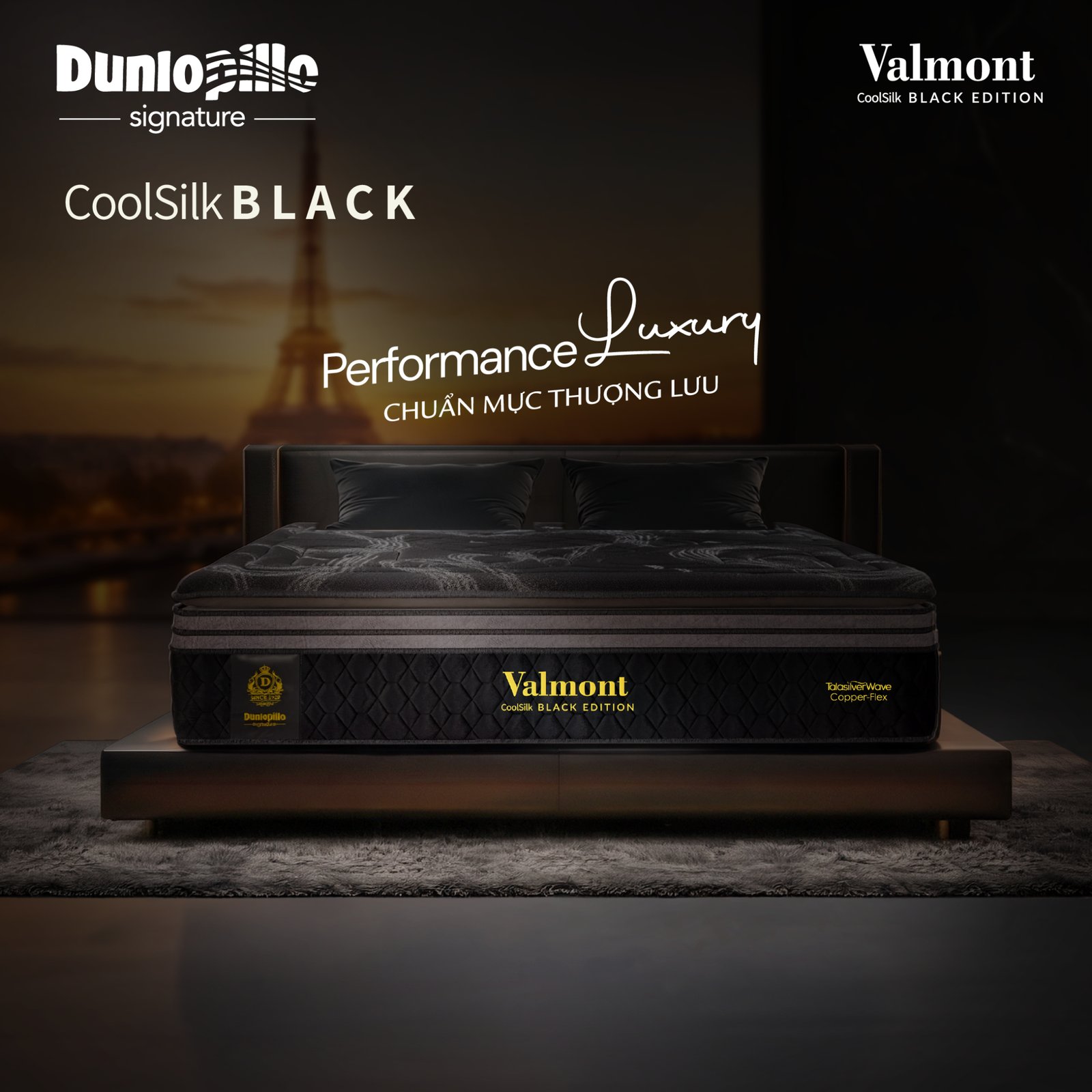 Nệm lò xo CoolSilk BLACK Valmont 42 cm